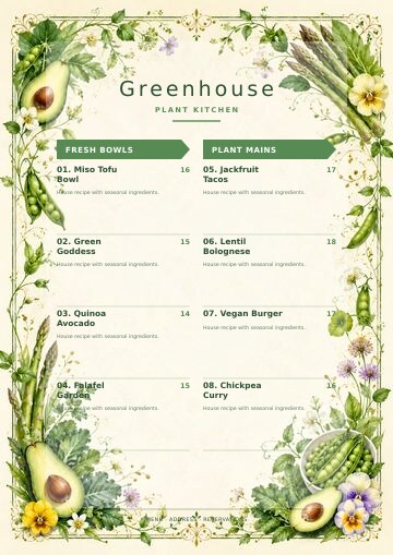 Greenhouse complete menu design preview