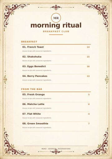 Morning Ritual complete menu design preview