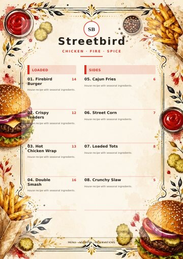 Streetbird complete menu design preview